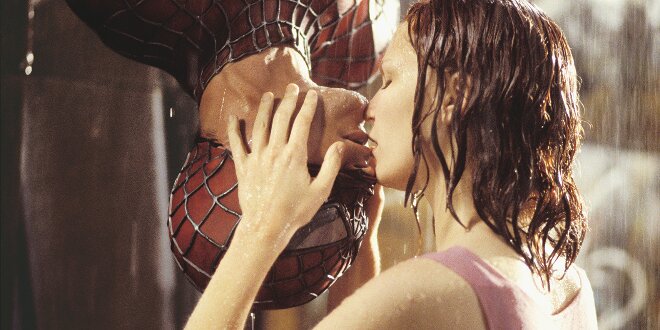 Berühmter Filmkuss: Spider-Man (Tobey Maguire) und Mary Jane (Kirsten Dunst)